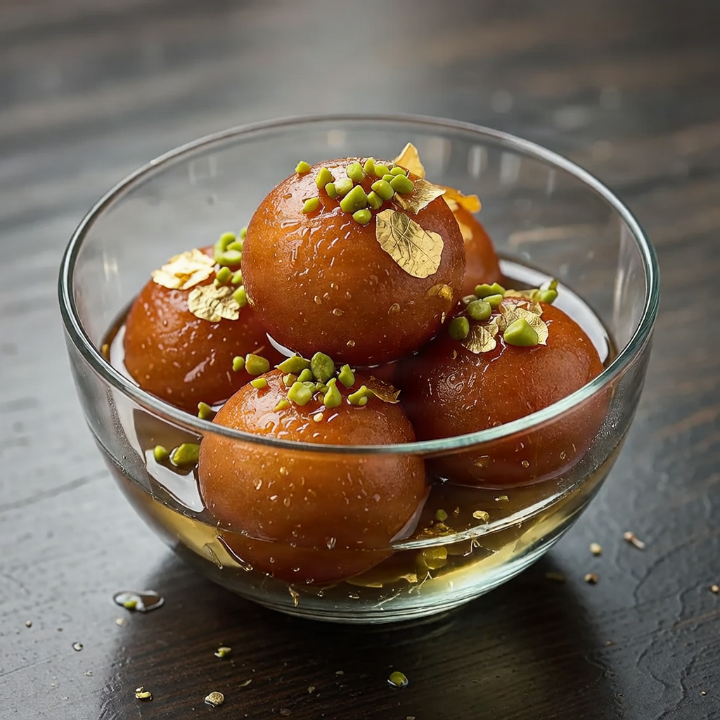 Premium Indian dessert - Gulab Jamun with gold leaf